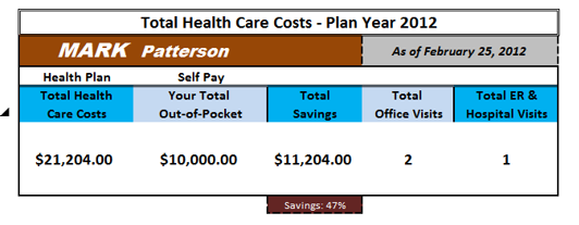 Picture of Dashboard showing total health care costs across the year 2012 for an individual. This is an example.